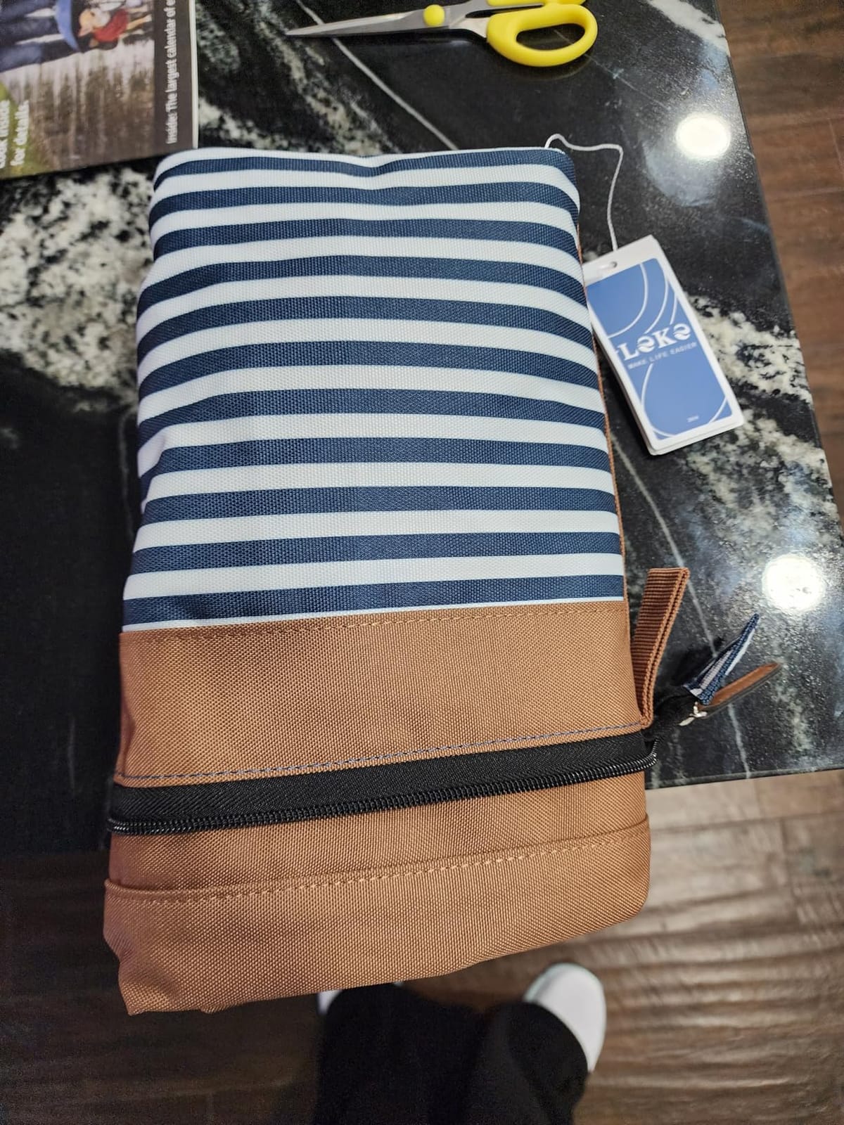 Lekesky Foldable Travel Duffle Bag for Women, 80L Large Duffel Bag with Separate Shoes Compartments & Straps, Carry On Weekend Bag for Women, Hospital, Overnight (Blue Stripes) customer photo 1