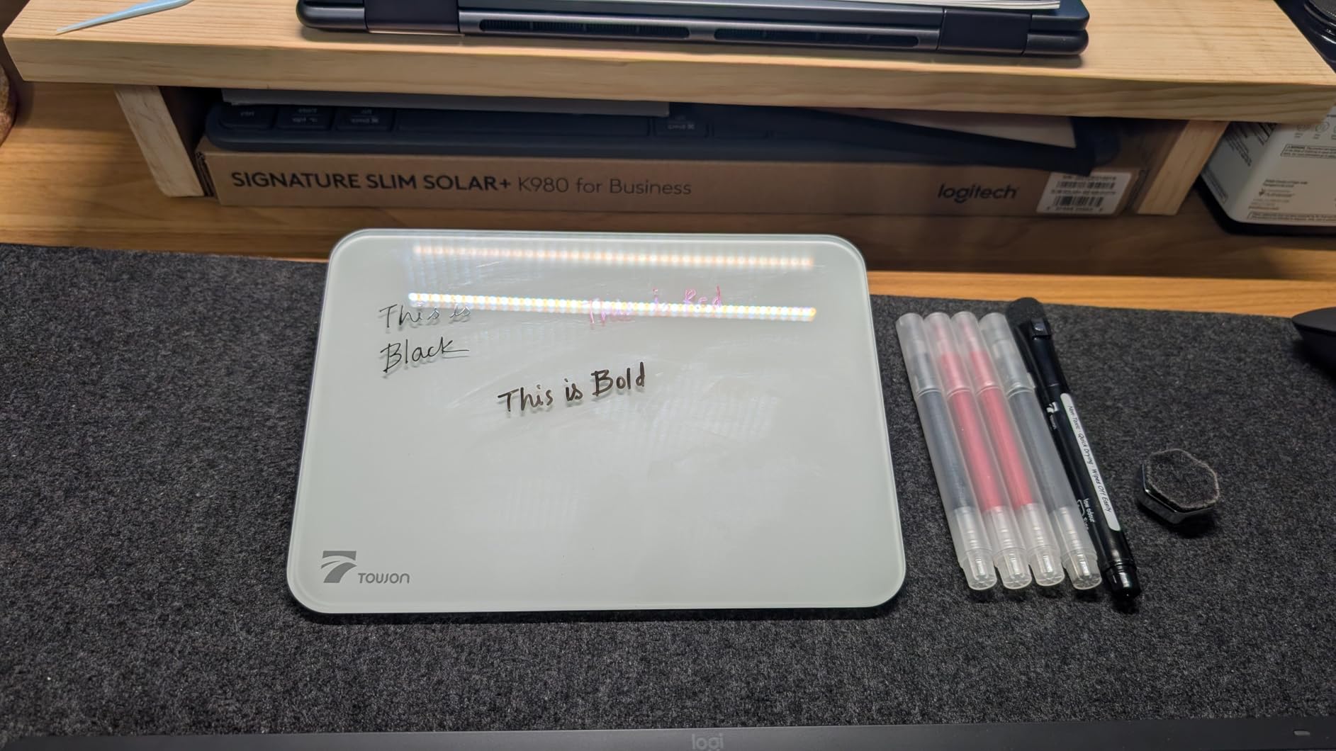 Black Mini Desktop Pure Glass Whiteboard, Small Glass Dry-Erase Whiteboard customer photo 2