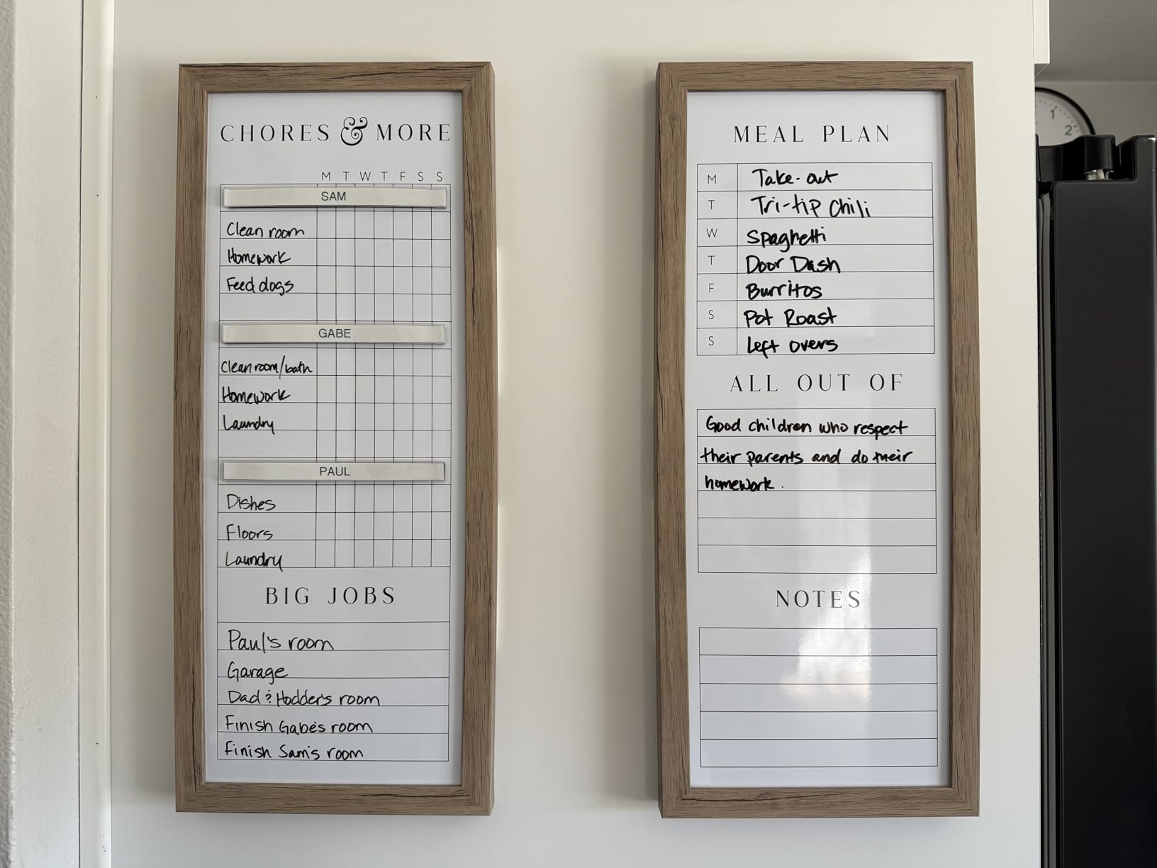 Sheffield Home Set of Two Family Planner Dry Erase Boards Featuring, Chore Chart, Shopping List, Weekly Meal Planner and Notes, 9x21 Inch, Natural customer photo 1
