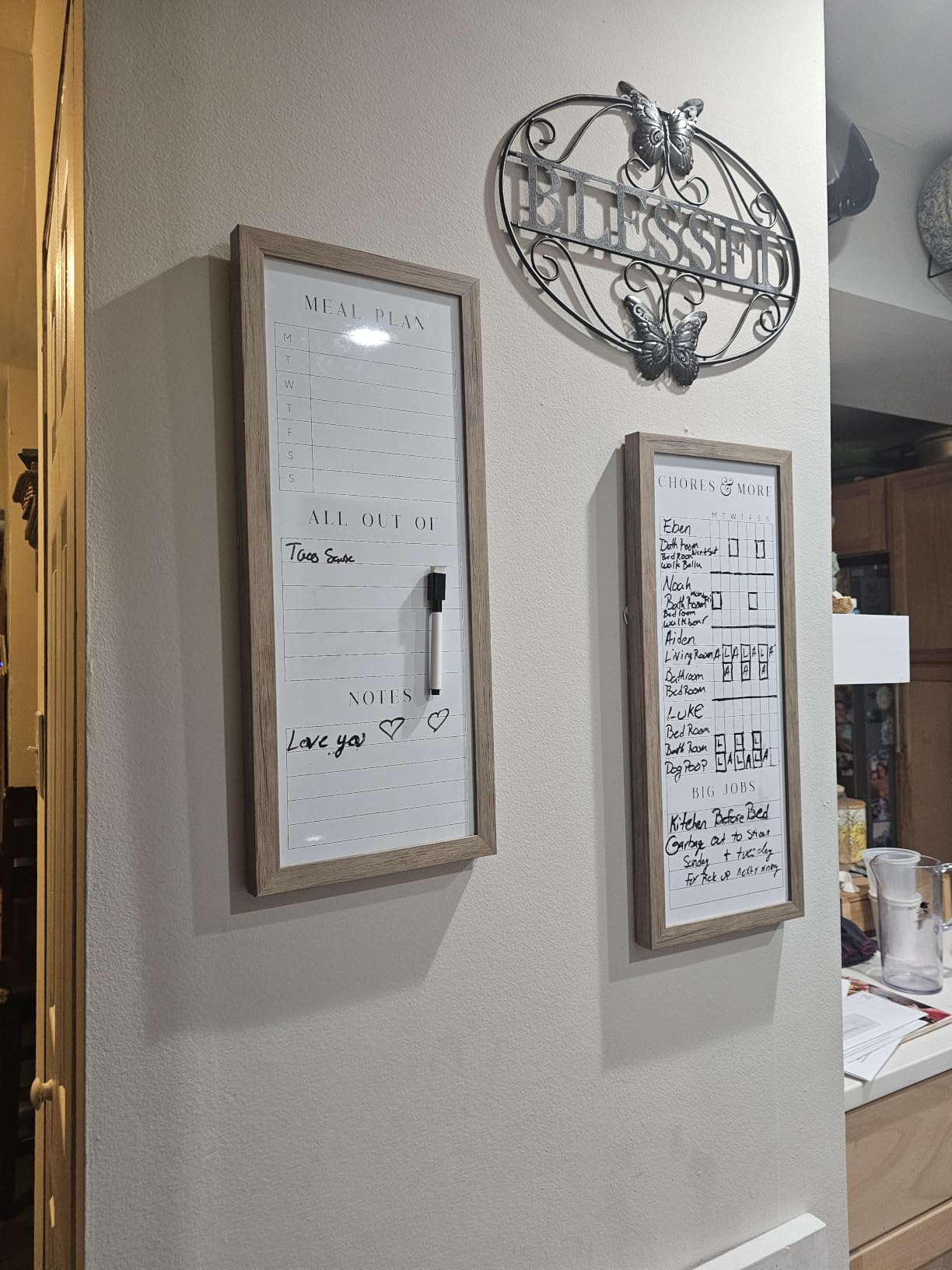 Sheffield Home Set of Two Family Planner Dry Erase Boards Featuring, Chore Chart, Shopping List, Weekly Meal Planner and Notes, 9x21 Inch, Natural customer photo 2