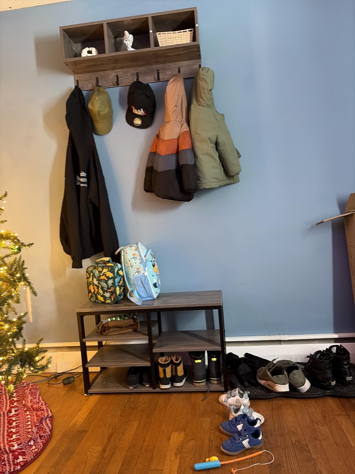 Tribesigns Coat Rack Shoe Bench Set Industrial, Hall Tree with 3 Storage Cubbies, 7 Hooks for Entryway, Hallway, 5-in-1Design, Vintage Grey customer photo 1