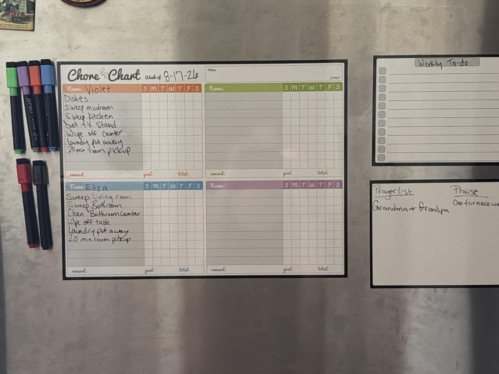 JJPRO Magnetic Dry Erase Chore Chart Set for Fridge-Used for Multiple Kids-One Chore Chart and Two Bonus Dry Erase Pad/Grocery Boards-Behavior Chart for Multiple Kids customer photo 2