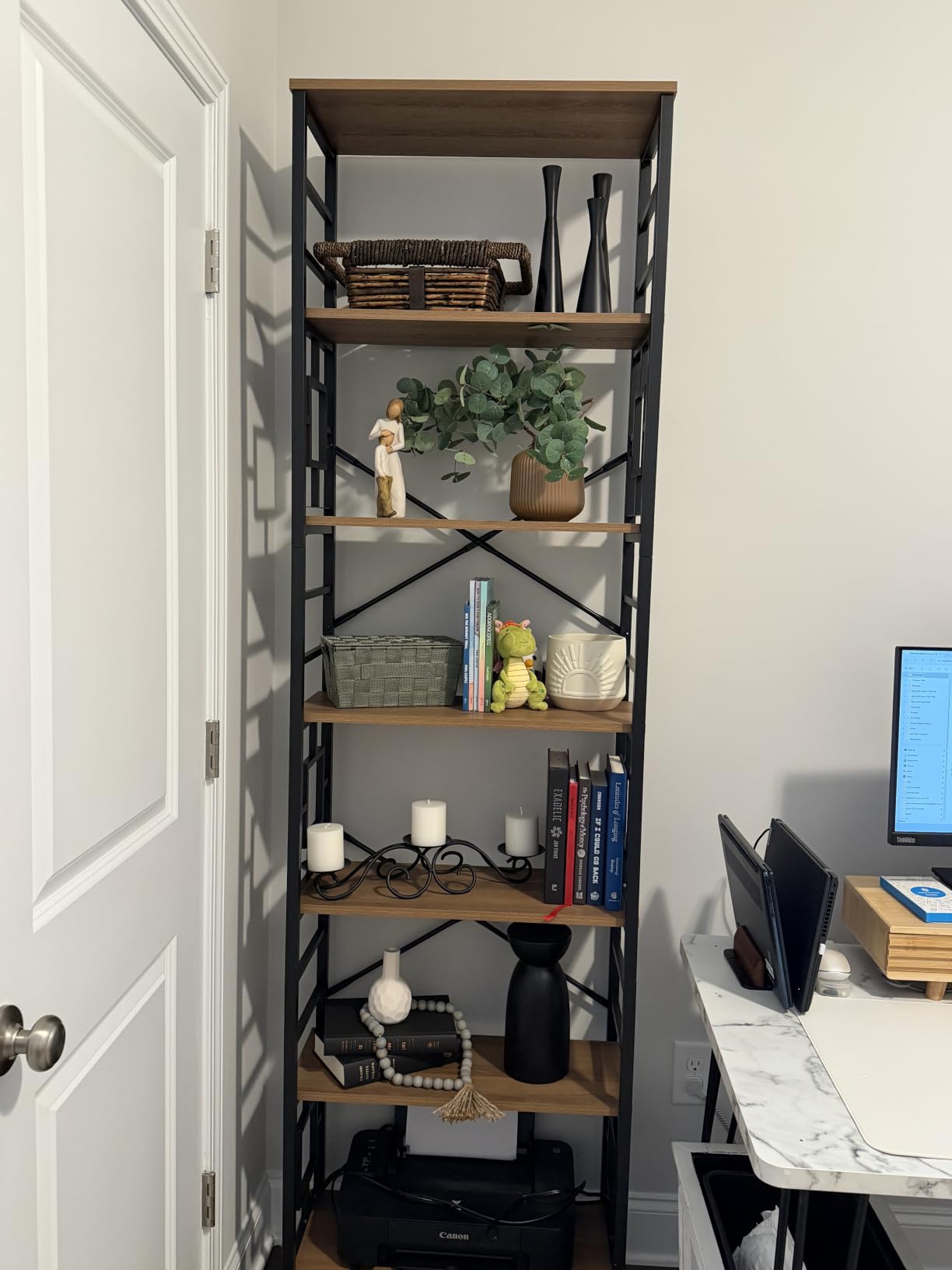 HOMISSUE Bookcase,6-Tier Tall Bookshelf Metal Bookcase and Bookshelves, Free Standing Storage Modern Bookshelf for Home Office Living Room and Bedroom, Rustic Brown customer photo 1