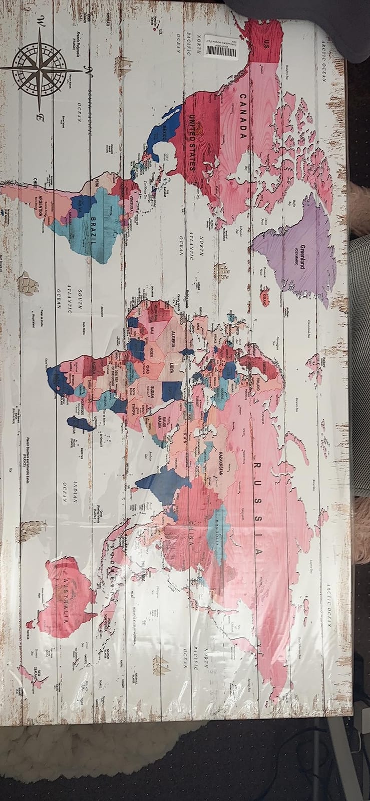 ZHAOSHOP Blue World Map Wall-Art For Office - Large World Maps For Wall - Canvas Wall Art Stretched and Framed Ready to Hang Size 40