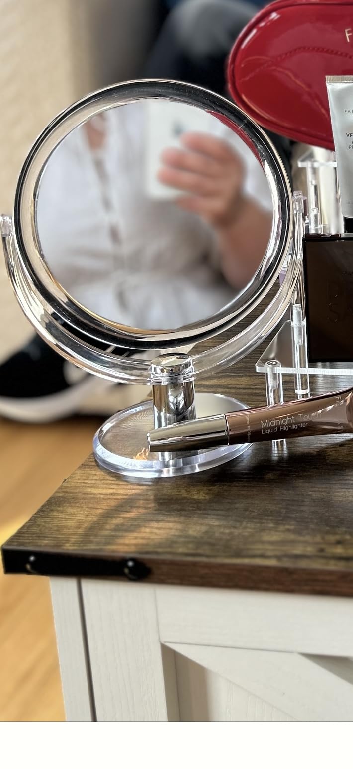 CLSEVXY Vanity Makeup Mirror with Stand, 1X/15X Magnification Double Sided 360 Degree Swivel, Portable Table Desk Counter top Magnifying Mirror, Tabletop Mirror for Bedroom or Dorm Room, 6.25 Inch customer photo 2