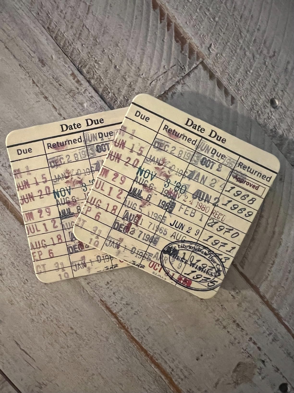 Vintage Library Due Date Card Coaster Set, 4pcs Library Card Coasters customer photo 1