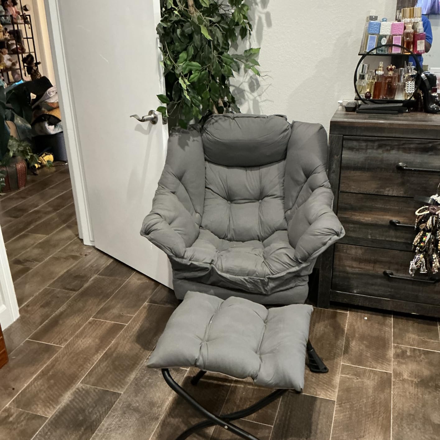 Tiita Lazy Chair with Ottoman, Comfy Reading Accent Chair, Dark Grey customer photo 2