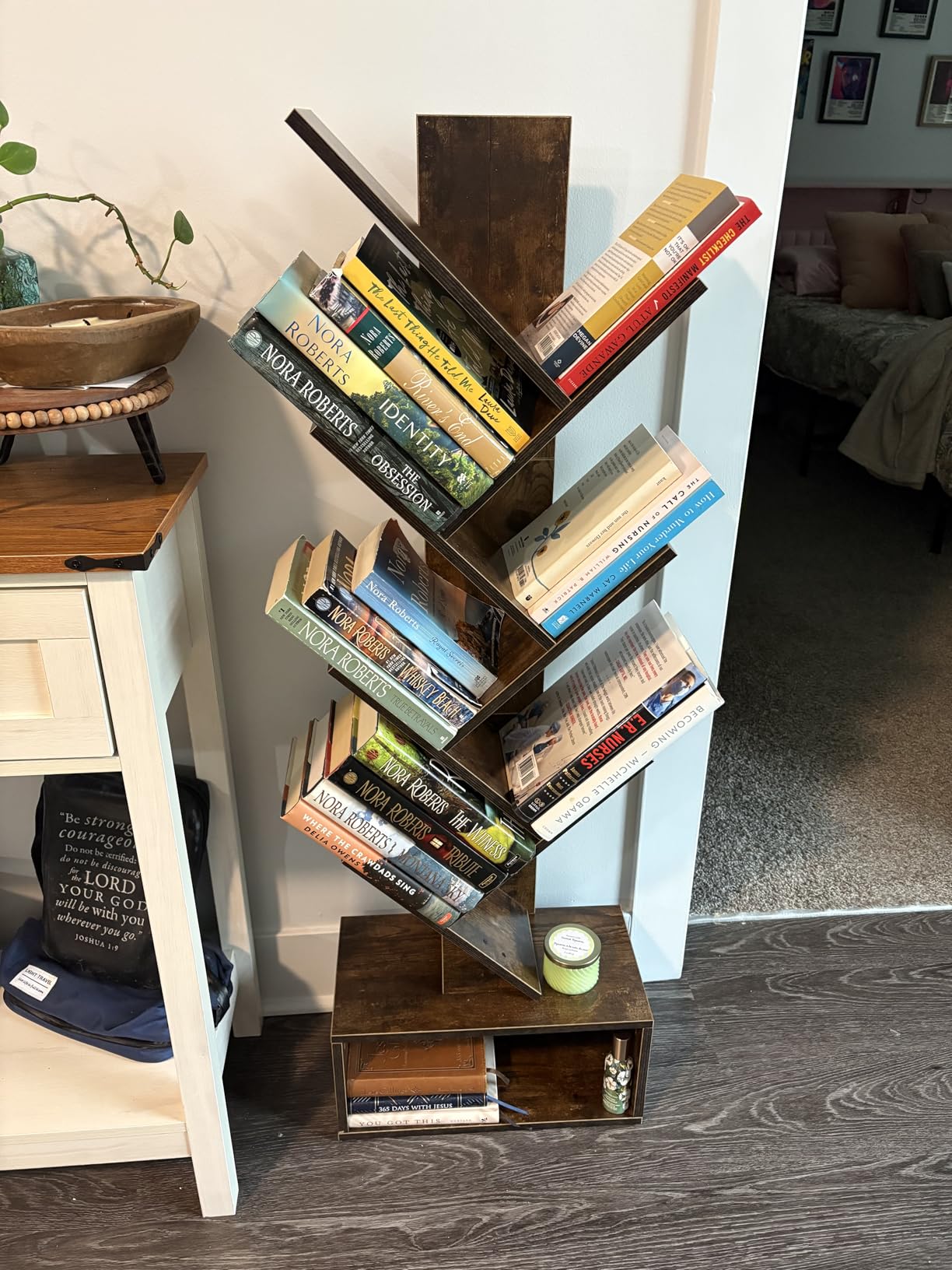 Yoobure Tree Bookshelf - 6 Shelf Retro Floor Standing Bookcase, Tall Wood Book Storage Rack for CDs/Movies/Books, Utility Book Organizer Shelves for Bedroom, Living Room, Home Office, Rustic Brown customer photo 2