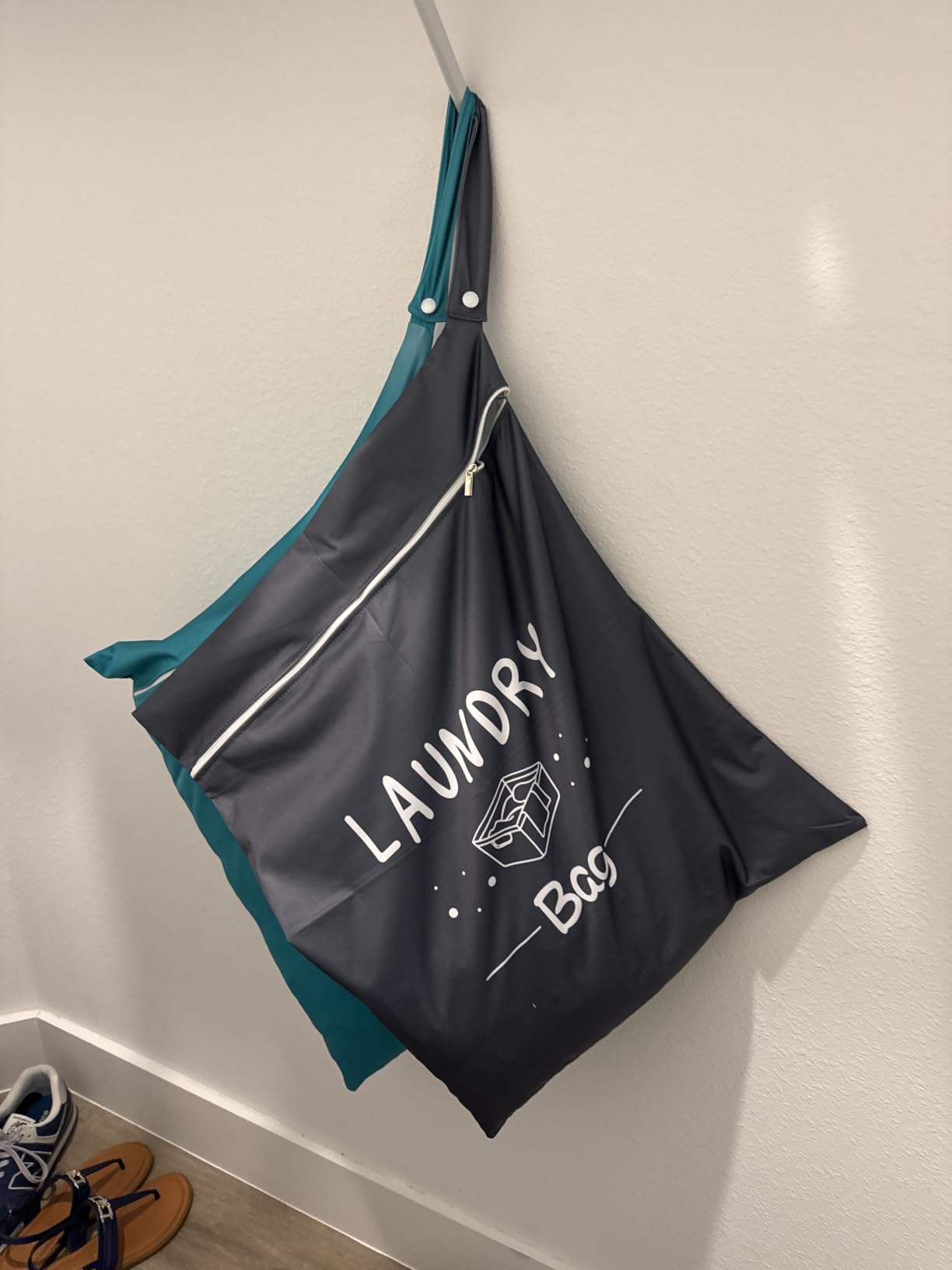 2 Pcs Large Travel Laundry Bags - Waterproof Wet/Dry, Washable, Drawstring, Bathing Suit, Workout, Gym Clothes, Swimming, Yoga - Green, Grey customer photo 2