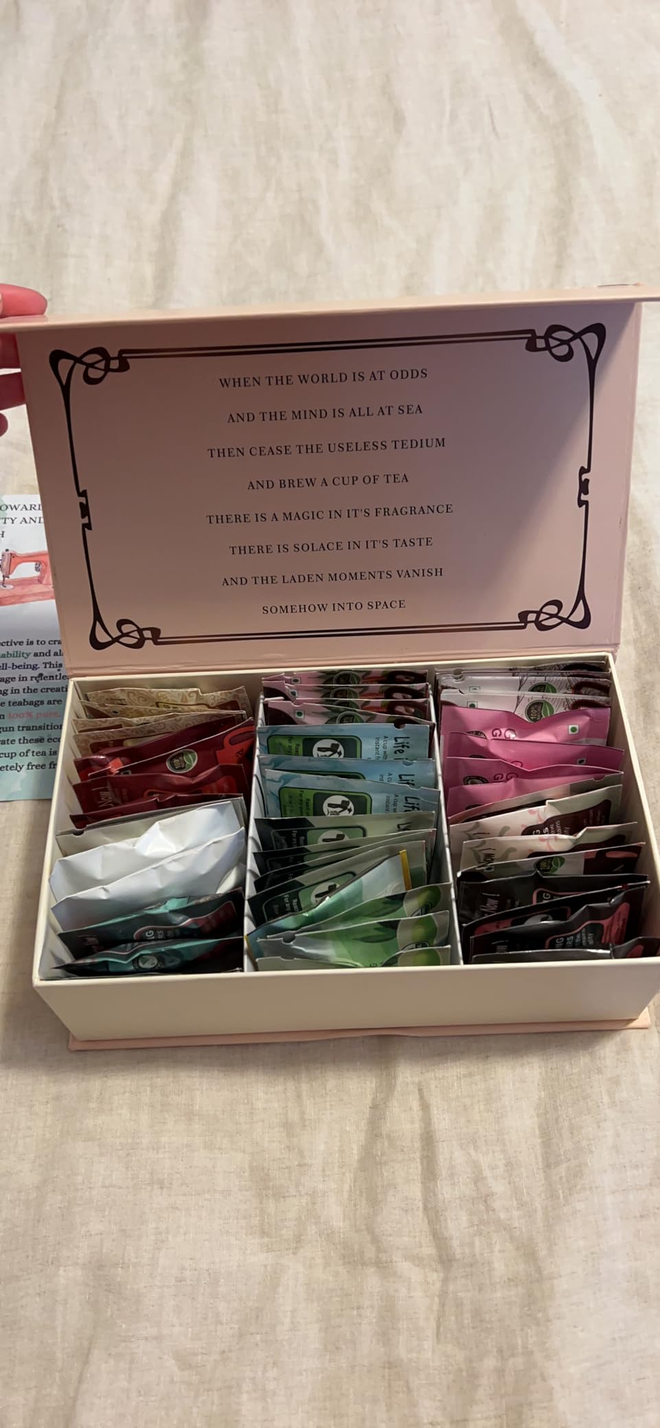 The Vedas Book Of Tea | Assorted Tea Bags Gift Box | 12 Exotic Herbal Tea Blends In Handcrafted Cotton Tea Bags & Pyramid Teabags | 4 Units of Each Variety, Net 48 | Tea Gift Hamper | Tea sampler gift set box | Tea collection | Tea sets for women gift | Tea Gift Sets customer photo 2