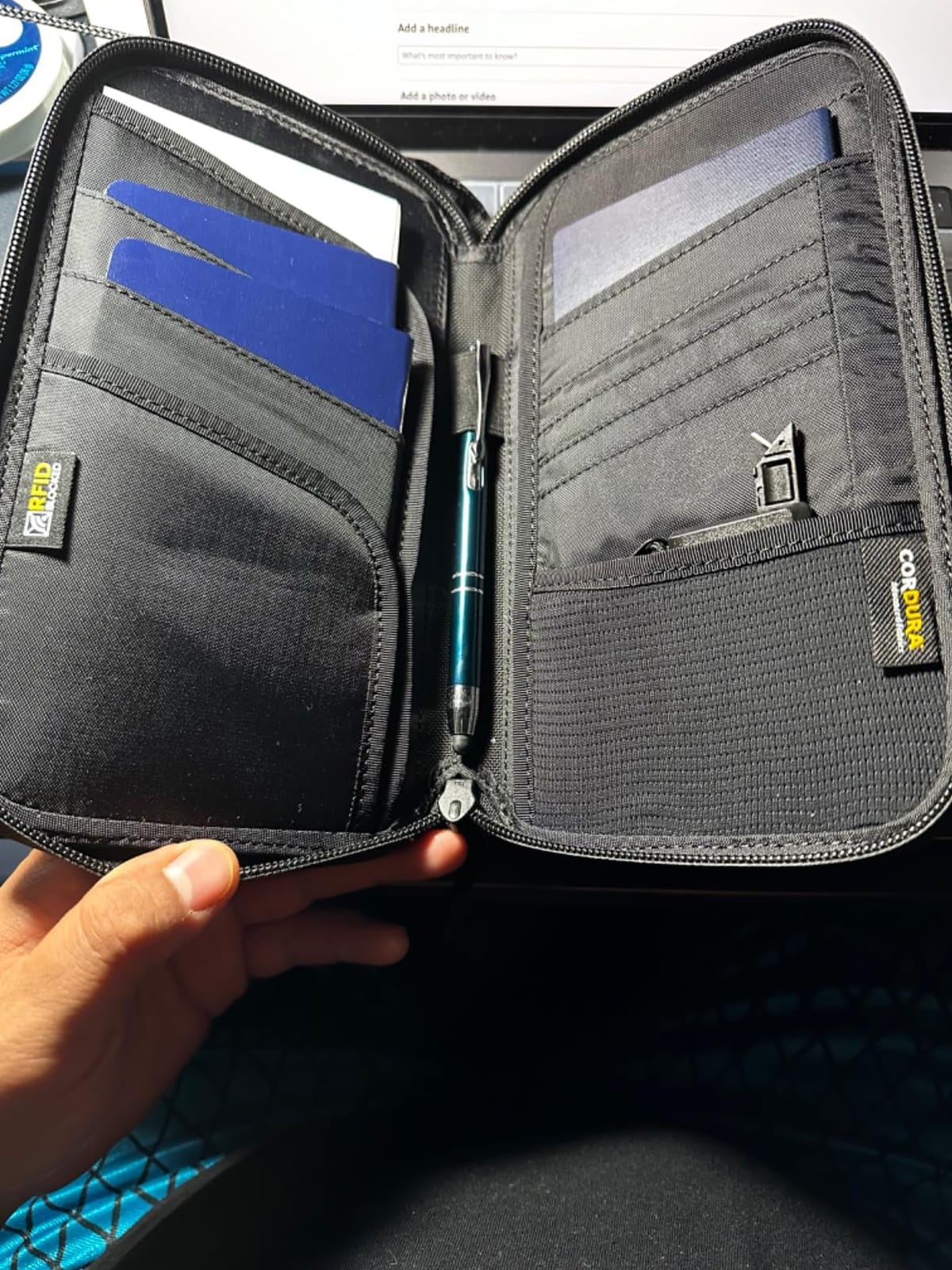 tomtoc Passport Holder Family with RFID Blocking, Passport Wallet Women Men, with Airtag & Sim Card Holder and Eject Pin, Travel Document Organizer with Wrist Strap, Up to 4 Passports, Water-resistant customer photo 2