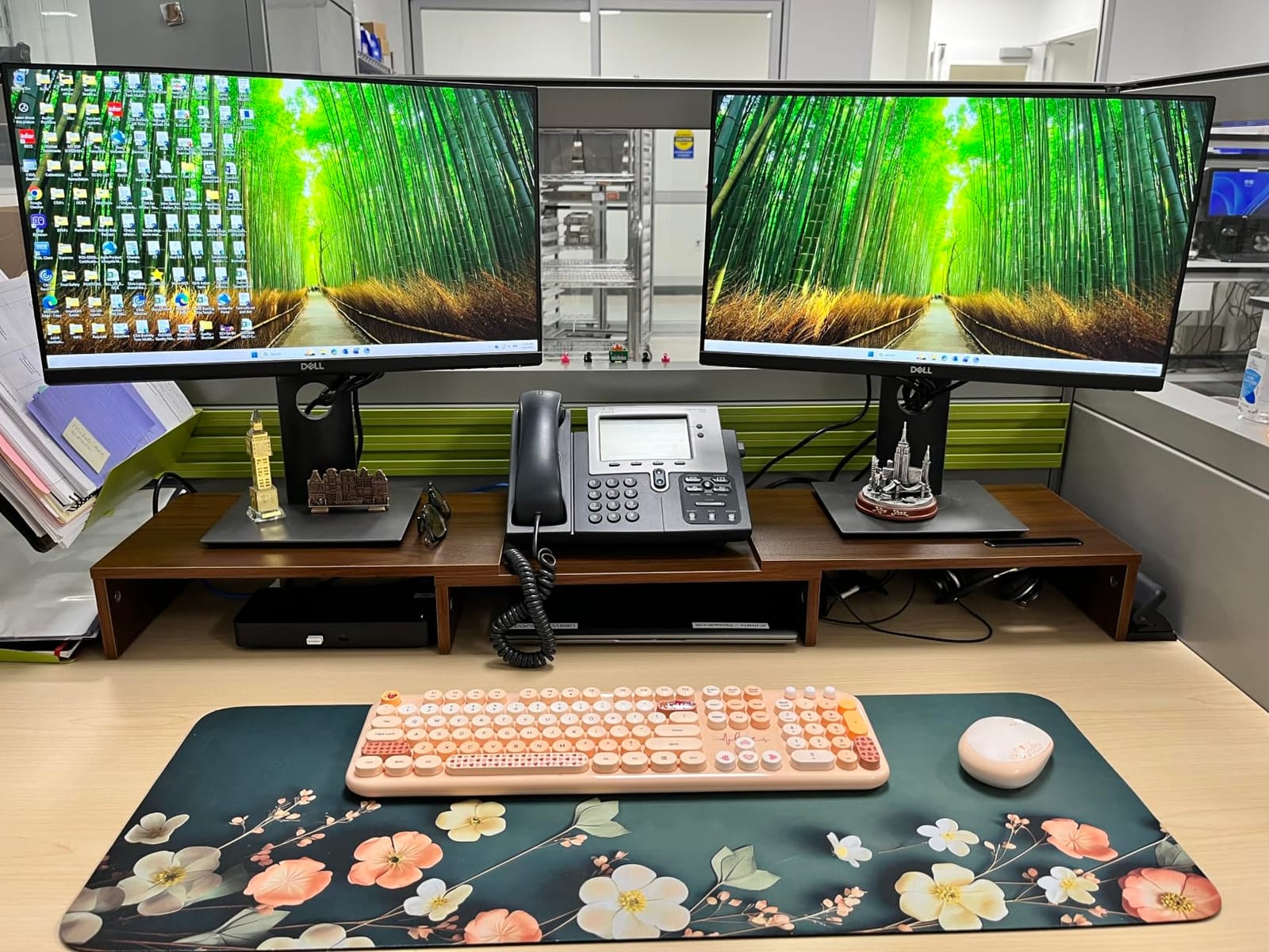 BONTEC Dual Monitor Stand Riser, Adjustable Length & Swivel Angle, White customer photo 1