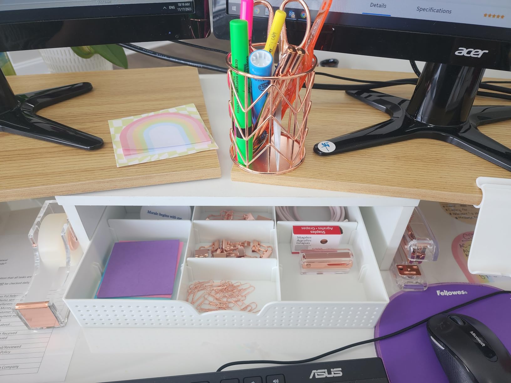 Office Desk Accessories，Office Supplies Set Acrylic Stapler Set Staple Remover, Tape Holder, Pen Holder, 2 Ballpoint Pen, Scissor, Binder Clips, Paper Clips and 1000pcs Staples(Black) customer photo 1