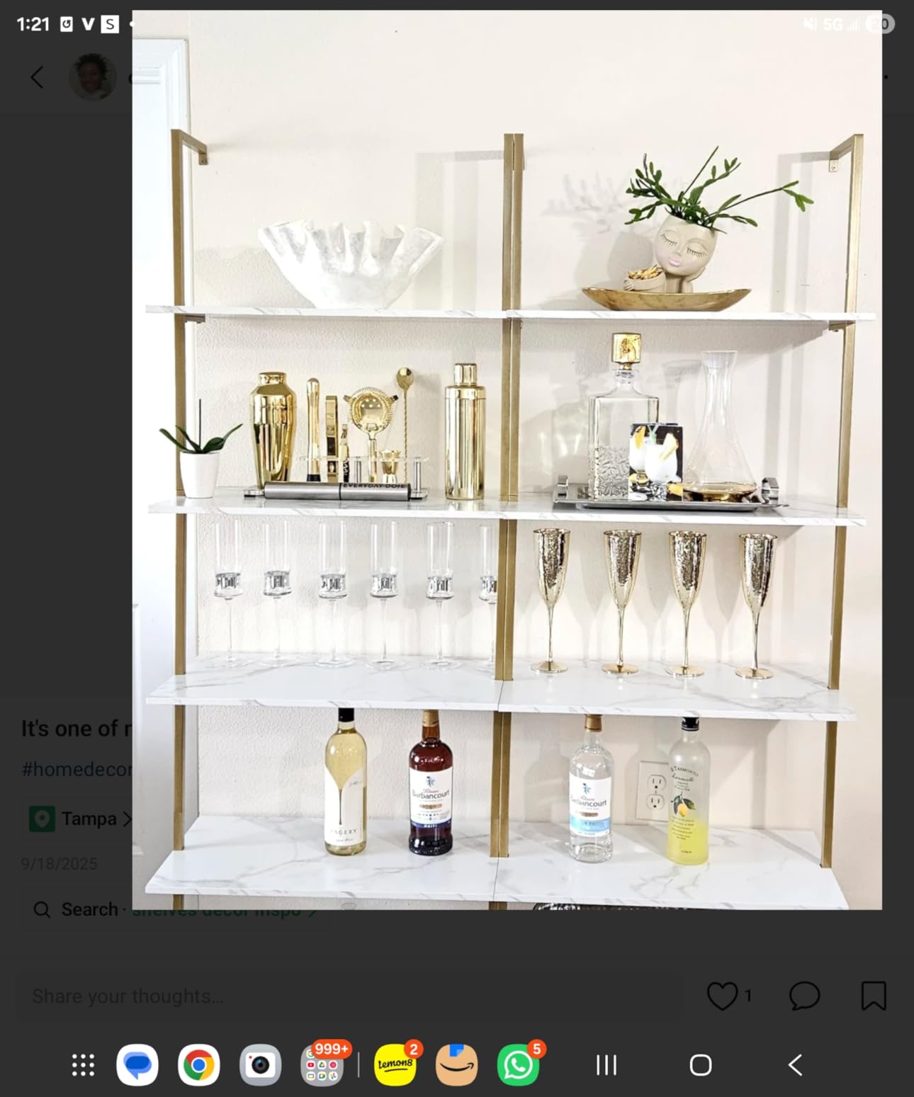 Wolawu Ladder Shelf 4 Tiers Metal Industrial Bookshelf,White Marble Wood Tall Open Storage Rack and Display Shelves,Wall Mount Wide Book Case for Home Office Bedroom,Small customer photo 1