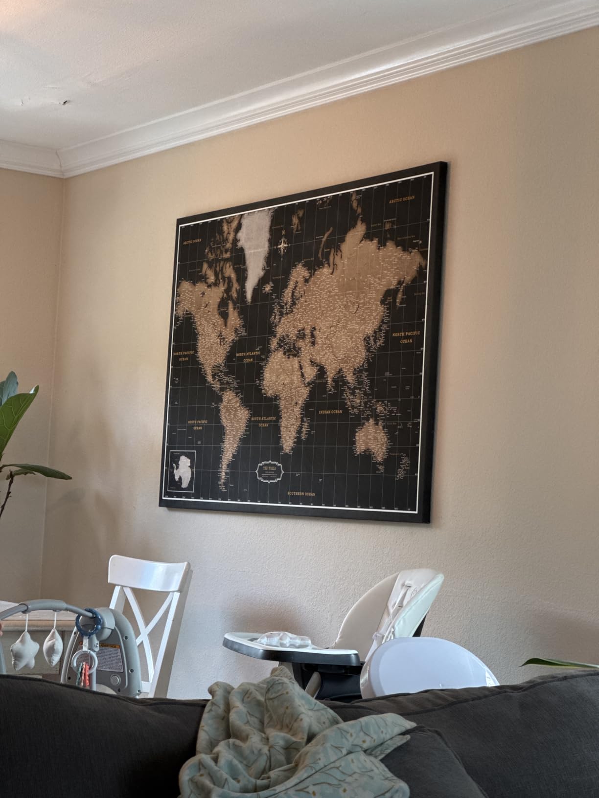 Canvas World Map with Cork Pin Board - English Lettering - Decorative Wall Decoration for All Rooms - Canvas Pictures with World Map Motif (70x50 cm, Pattern 20) customer photo 2