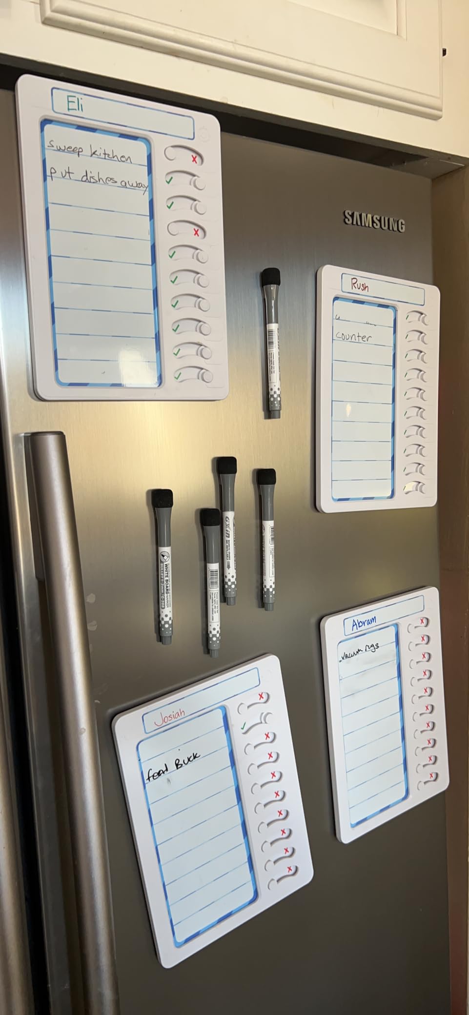Chore Chart for Kids Dry Erase Chore Board ADHD Tools for Kids to Do List Checklist Task Board Routine Chart Planning Board for Fridge with 10 Sliders and Magnetic Marker, White and Blue, 1 Pack customer photo 1