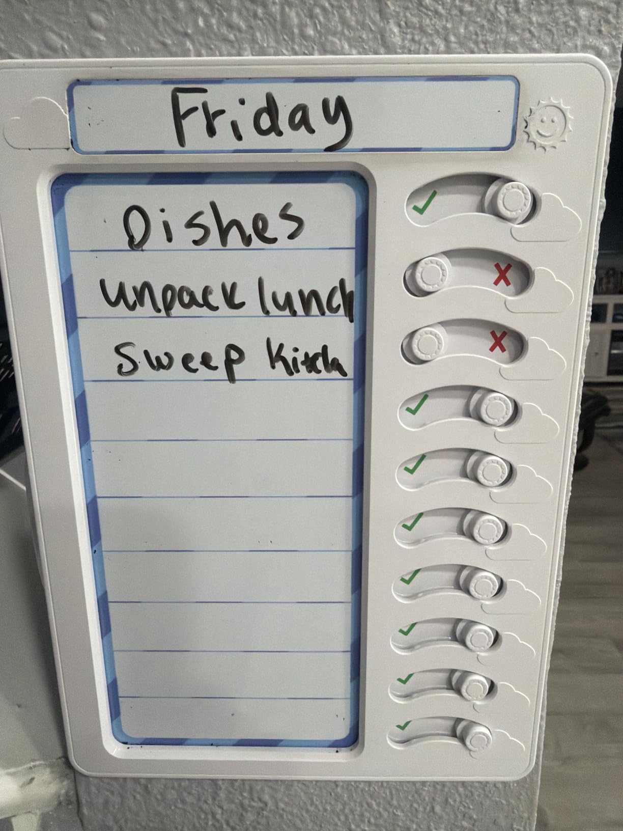 Chore Chart for Kids Dry Erase Chore Board ADHD Tools for Kids to Do List Checklist Task Board Routine Chart Planning Board for Fridge with 10 Sliders and Magnetic Marker, White and Blue, 1 Pack customer photo 2