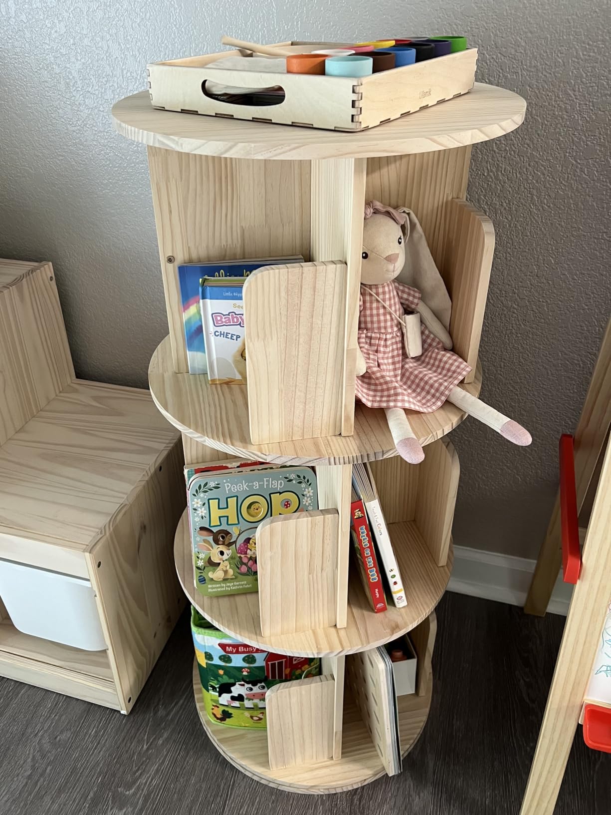 Heehee Wooden Rotating Bookshelf 360 Display Floor Standing Bookcase Storage Rack for Kids&Adults Multi-Functional Bookshelf Organizer (5-Tier) customer photo 2