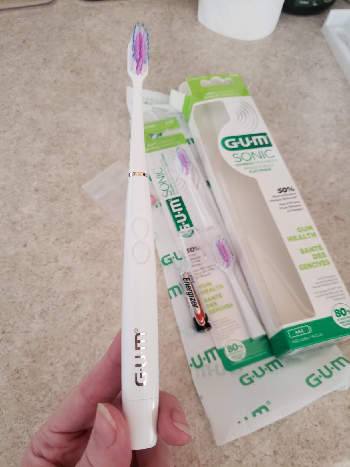 GUM Sonic Powered Toothbrush, White, 1 Handle + 2 Refills customer photo 2