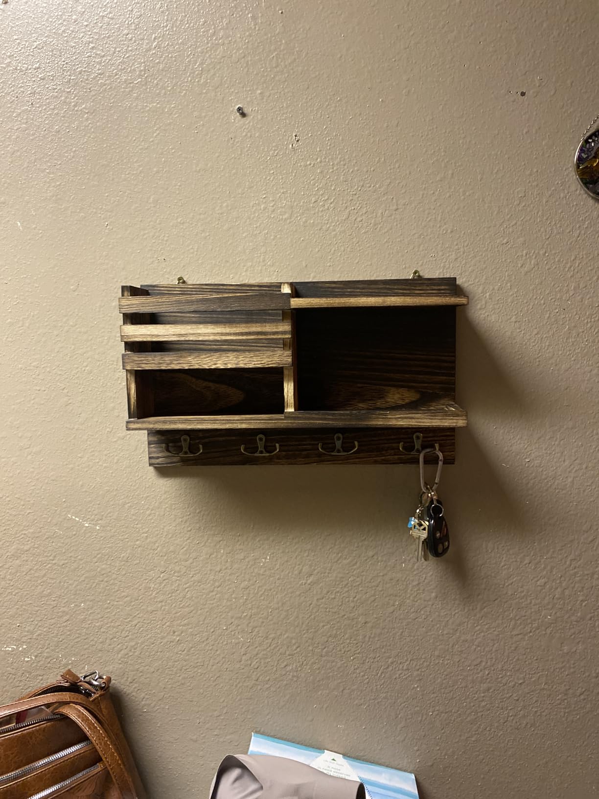 Key Holder Wall Mount, Wood Key and Mail Organizer for Wall, Burnt Brown customer photo 1