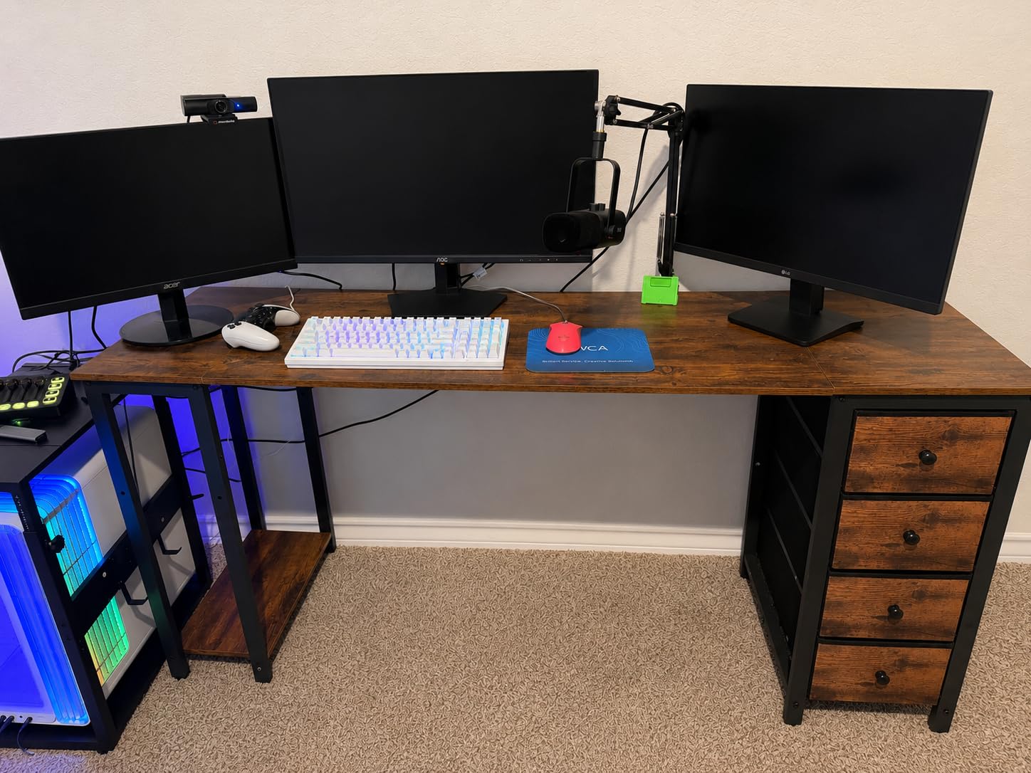 Lufeiya 63 inch Computer Desk with Storage Shelves, Writing Work Study Desk for Home Office Bedroom, Modern Simple Student PC Desks Table with 4 Fabric Drawers, Rustic Brown customer photo 1