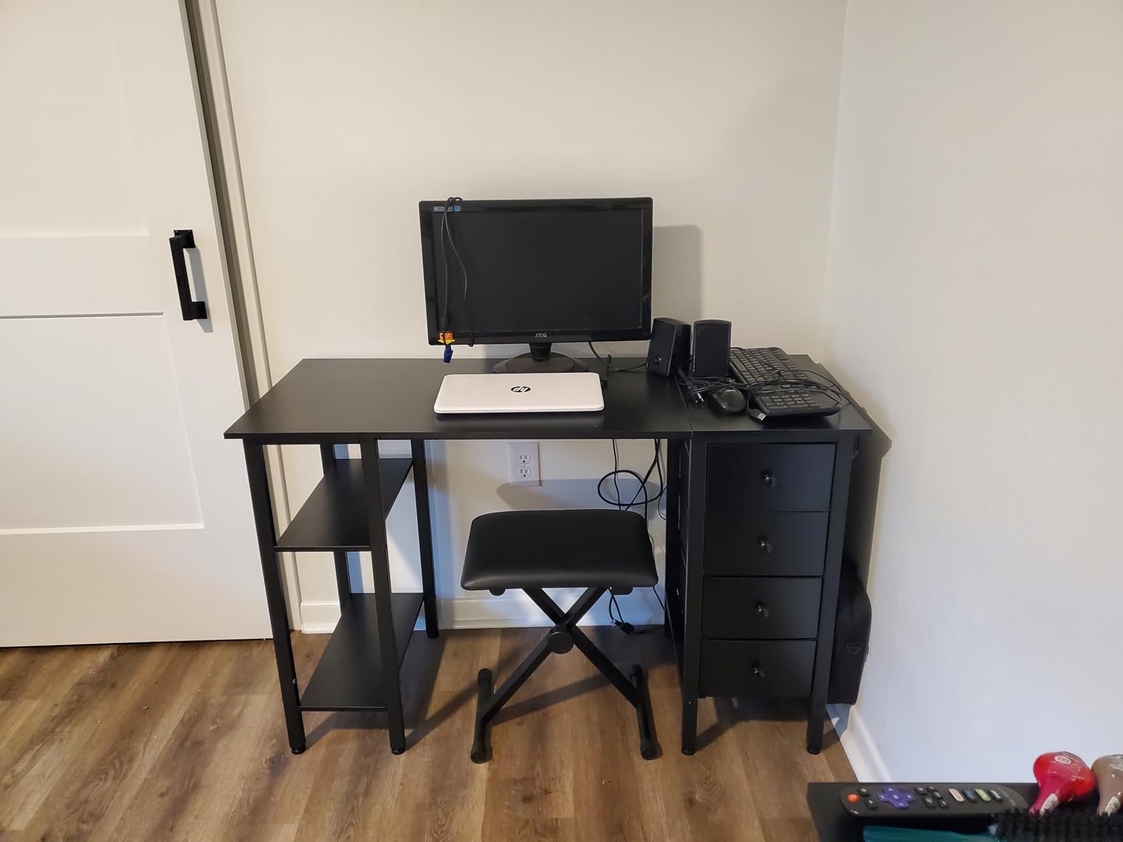 Lufeiya 63 inch Computer Desk with Storage Shelves, Writing Work Study Desk for Home Office Bedroom, Modern Simple Student PC Desks Table with 4 Fabric Drawers, Rustic Brown customer photo 2