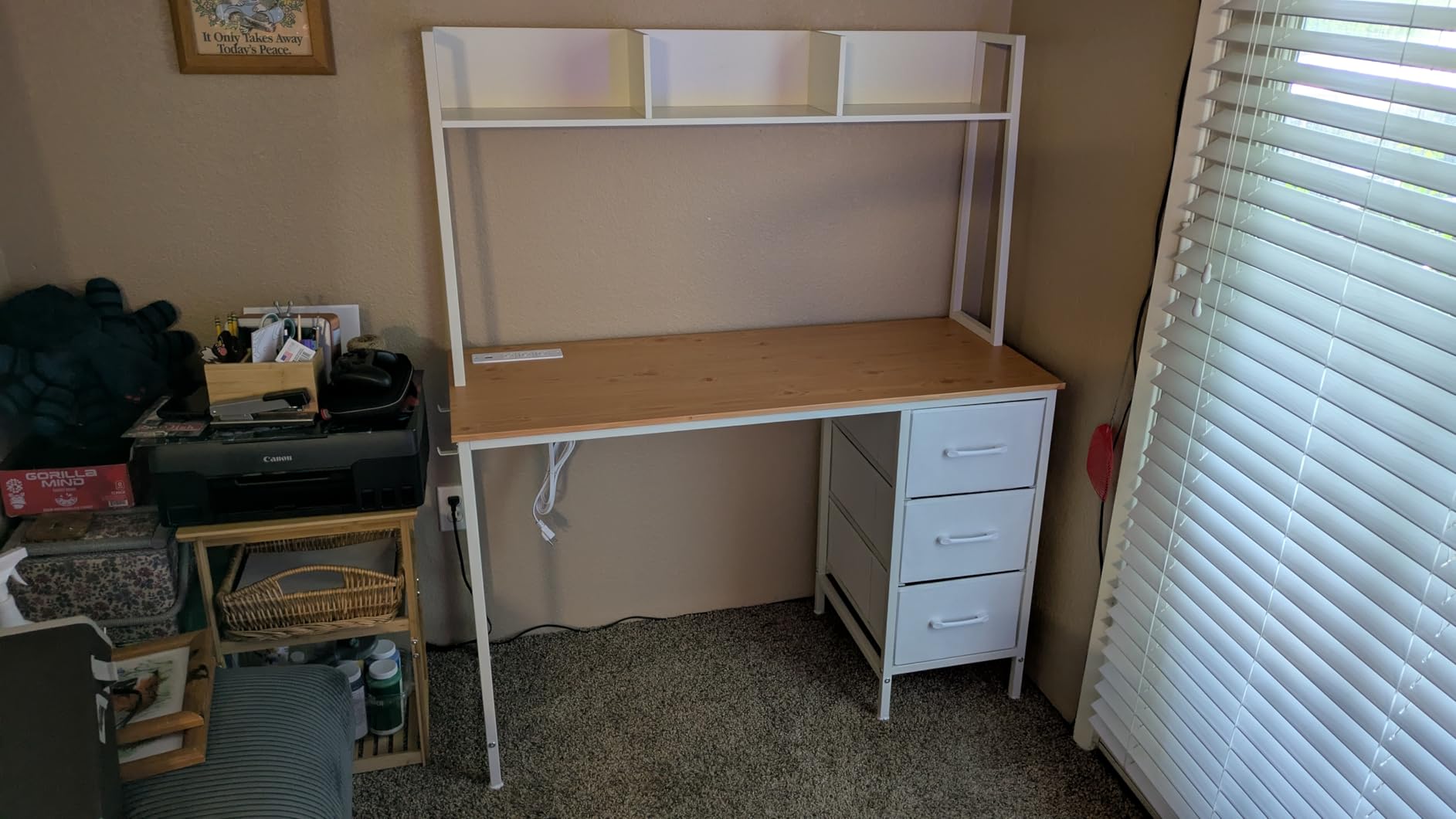 DLisiting Black Computer Desk with Hutch & Drawers - Office Desk with 3 Storage Drawers and Power Outlets, 47 Inch Modern Study Writing Desk for Bedroom Home Office customer photo 1