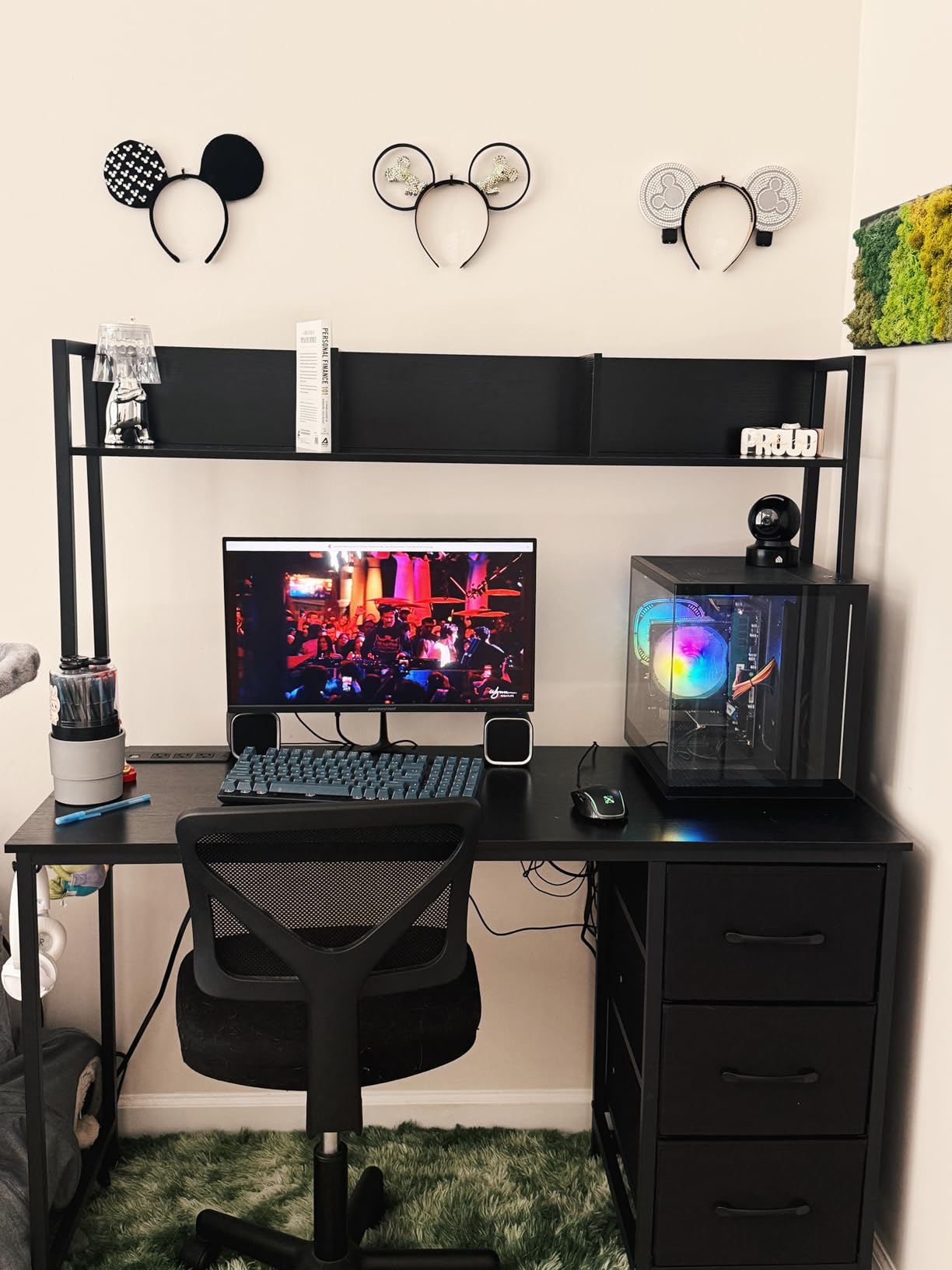 DLisiting Black Computer Desk with Hutch & Drawers - Office Desk with 3 Storage Drawers and Power Outlets, 47 Inch Modern Study Writing Desk for Bedroom Home Office customer photo 2