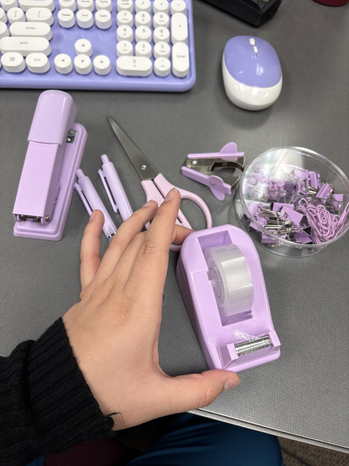SKYDUE Black Office Supplies Set, Stapler and Tape Dispenser Set,10PCS customer photo 1