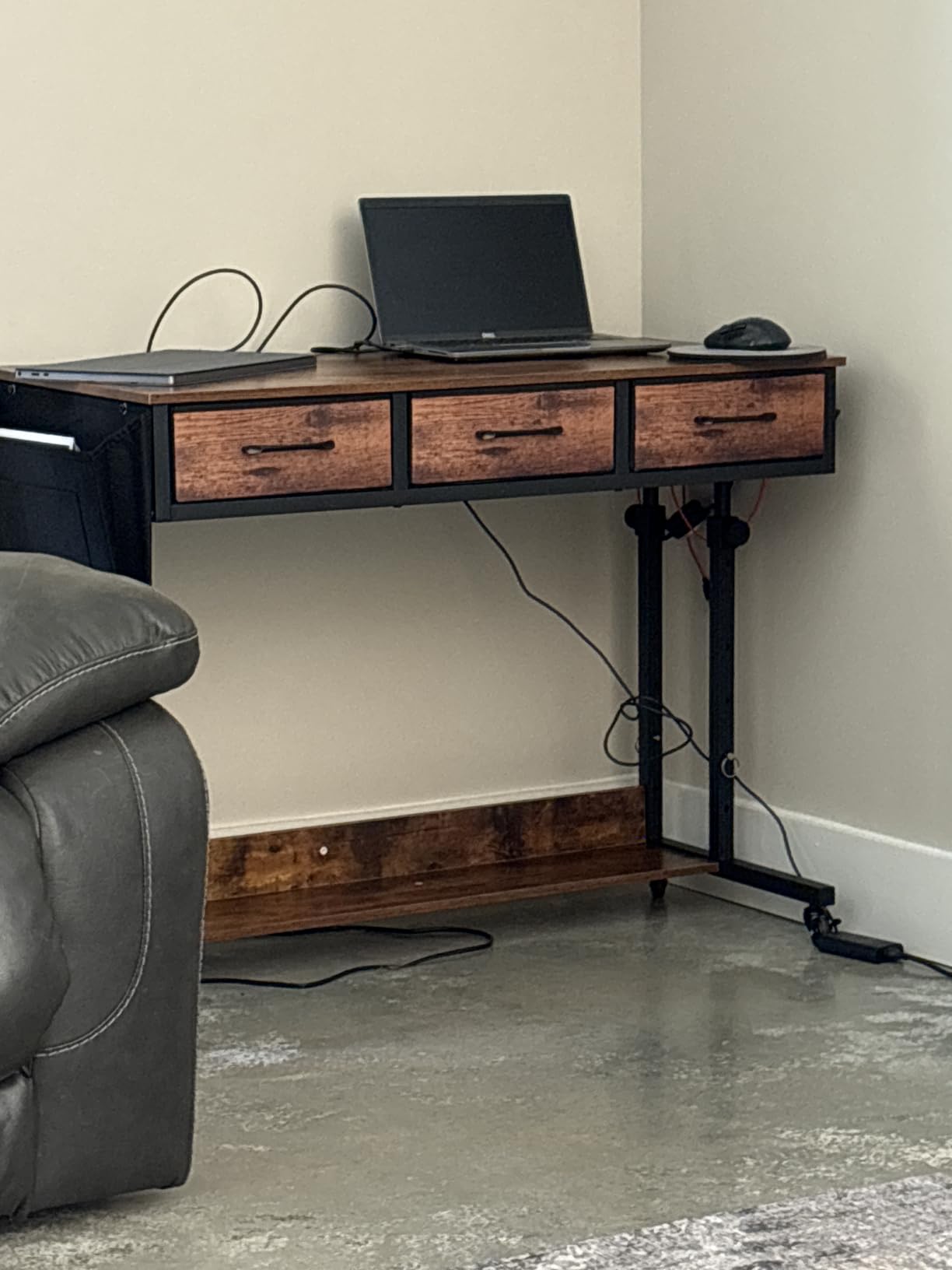 Small Portable Rolling Standing Desk - 32 Inch Adjustable Mobile Stand Up Gaming Desks with 2 Fabric Drawers on Wheels, Couch Sofa Side Laptop Table with Storage for Home Office, Black customer photo 2