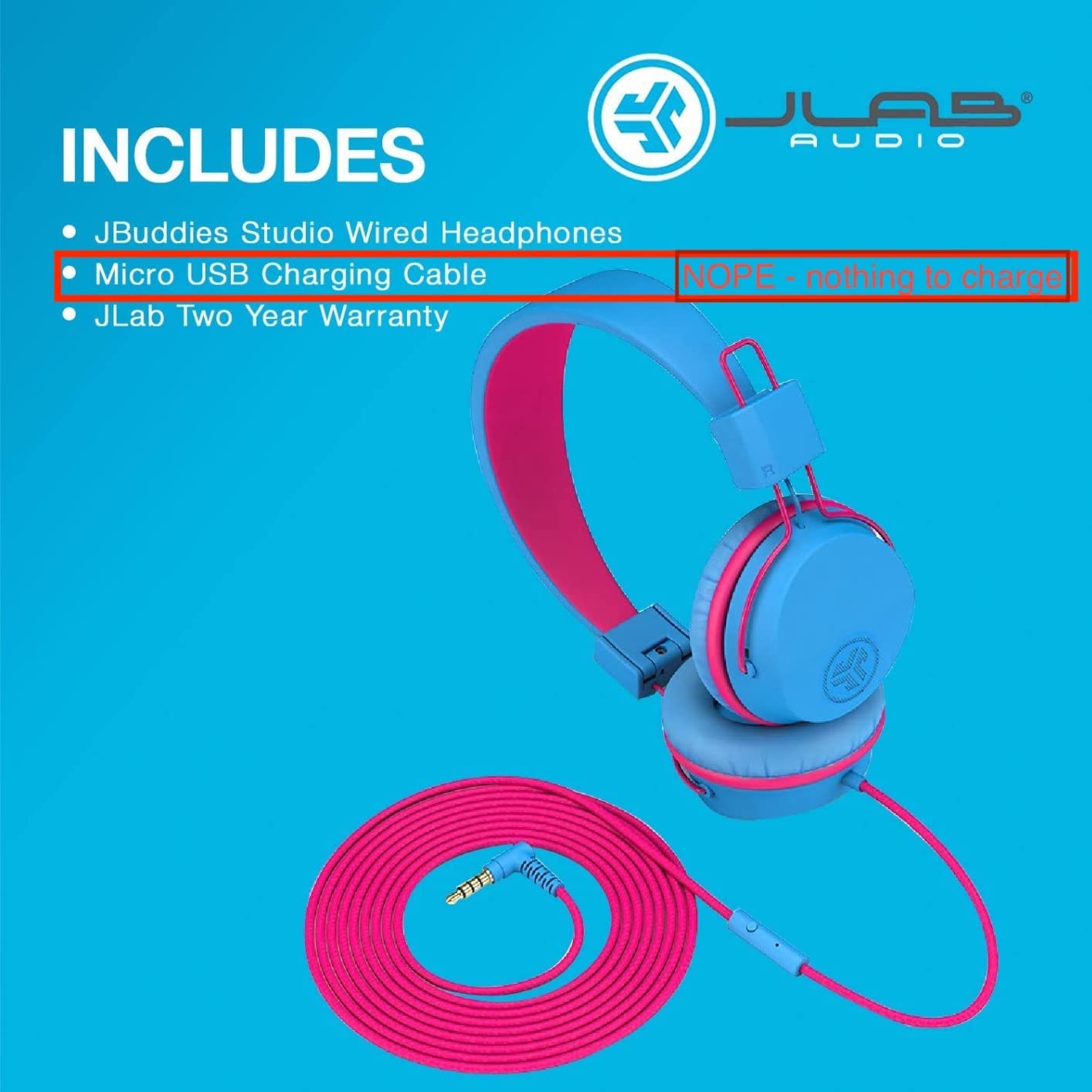 JLab JBuddies Studio on-Ear Kids Wired Headphones with mic, Volume Limiter, Foldable, Adjustable, Each customer photo 1