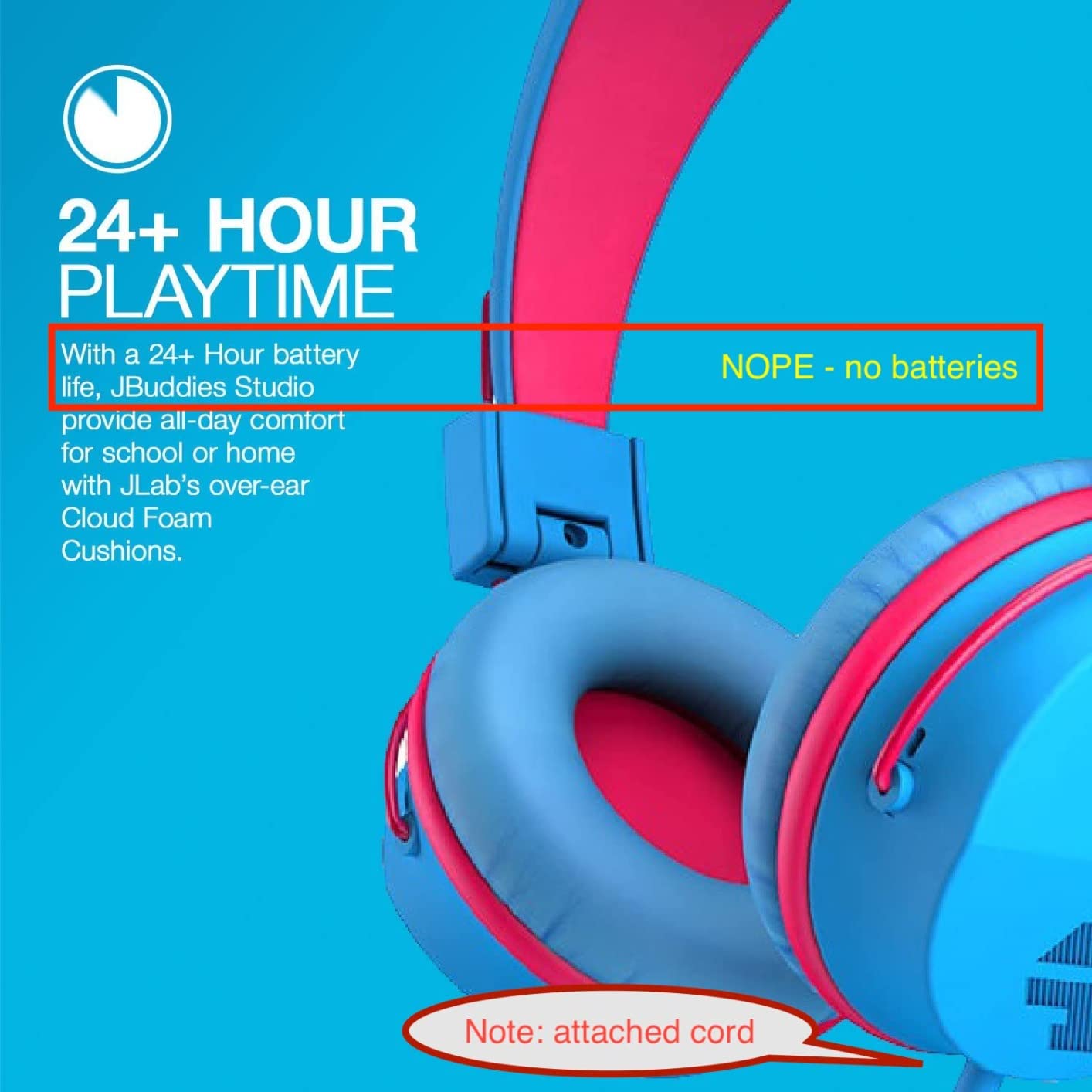JLab JBuddies Studio on-Ear Kids Wired Headphones with mic, Volume Limiter, Foldable, Adjustable, Each customer photo 2