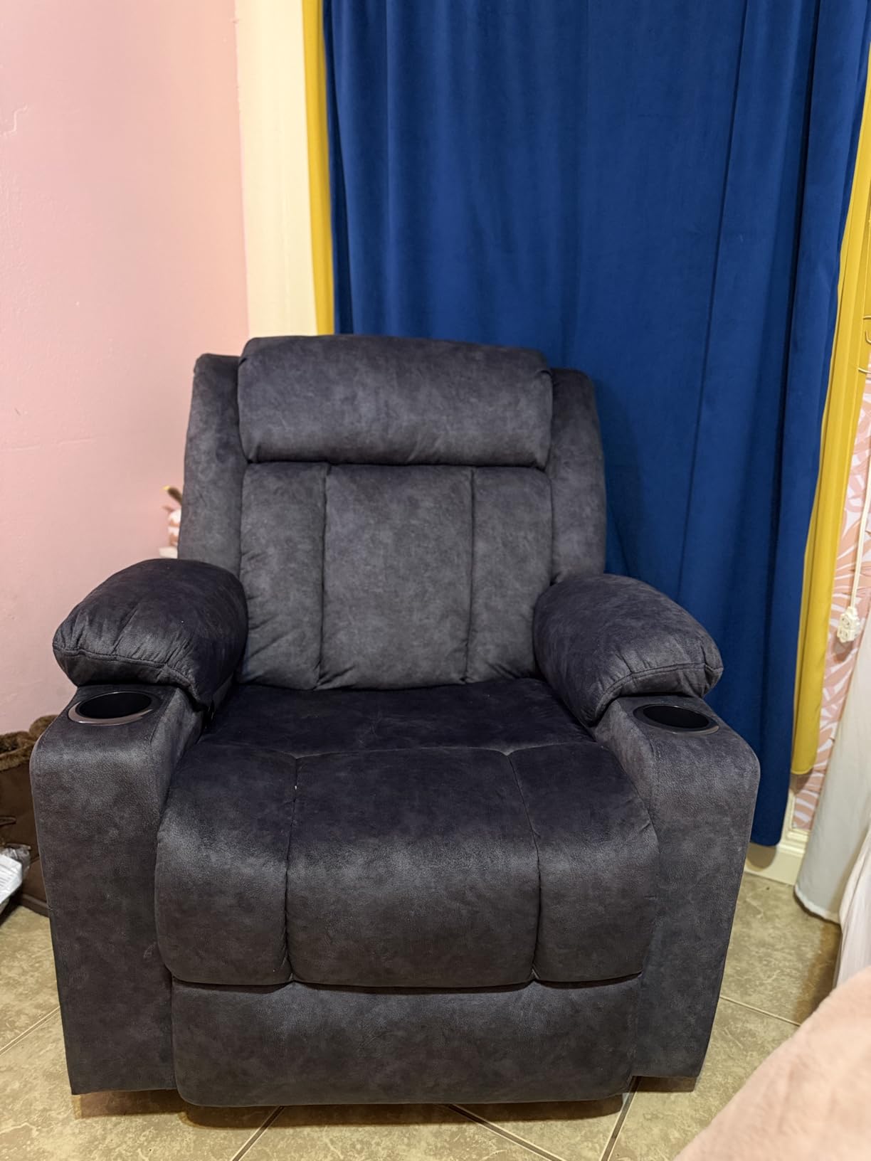 LAFWELL Rocking Recliner Chair, Massage Rocker Recliner Chair with Vibration Massage and Heat, USB and Type-C Ports,360° Swivel Faux Leather Chairs, Living Room, Bedroom, Nursery, RV, Black customer photo 1