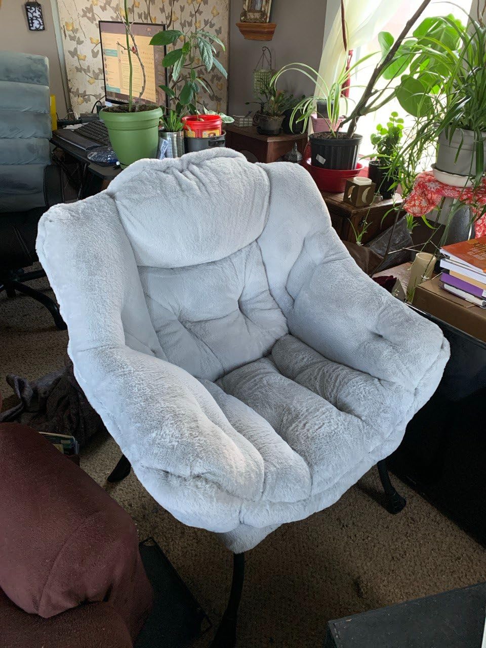 Welnow Lazy Chair for Adults，Modern Reading Accent Chair,Burgundy Single customer photo 2