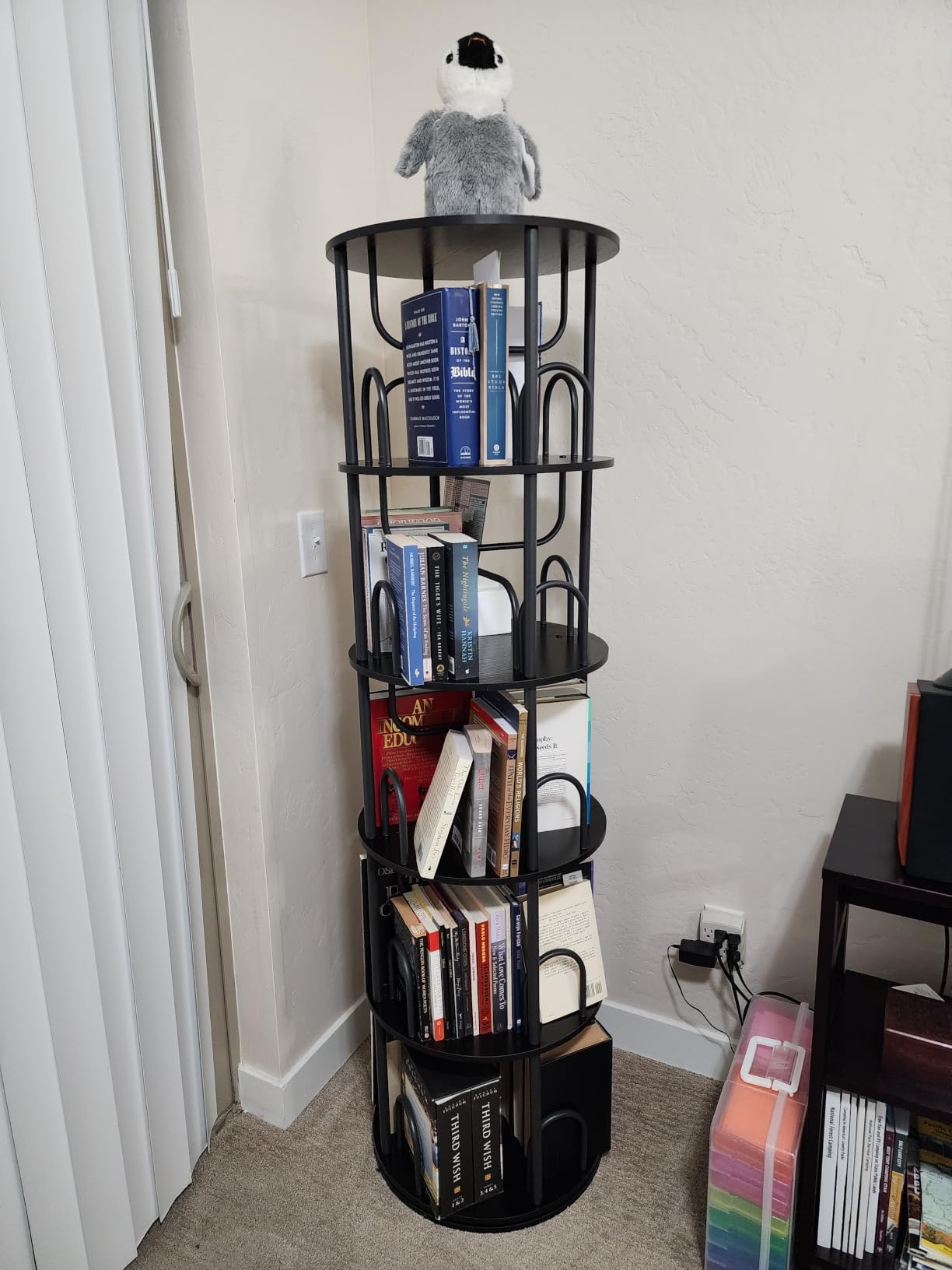 Aheaplus 6 Tier Rotating Bookshelf Tower, Revolving Bookcase, Rustic Brown customer photo 2