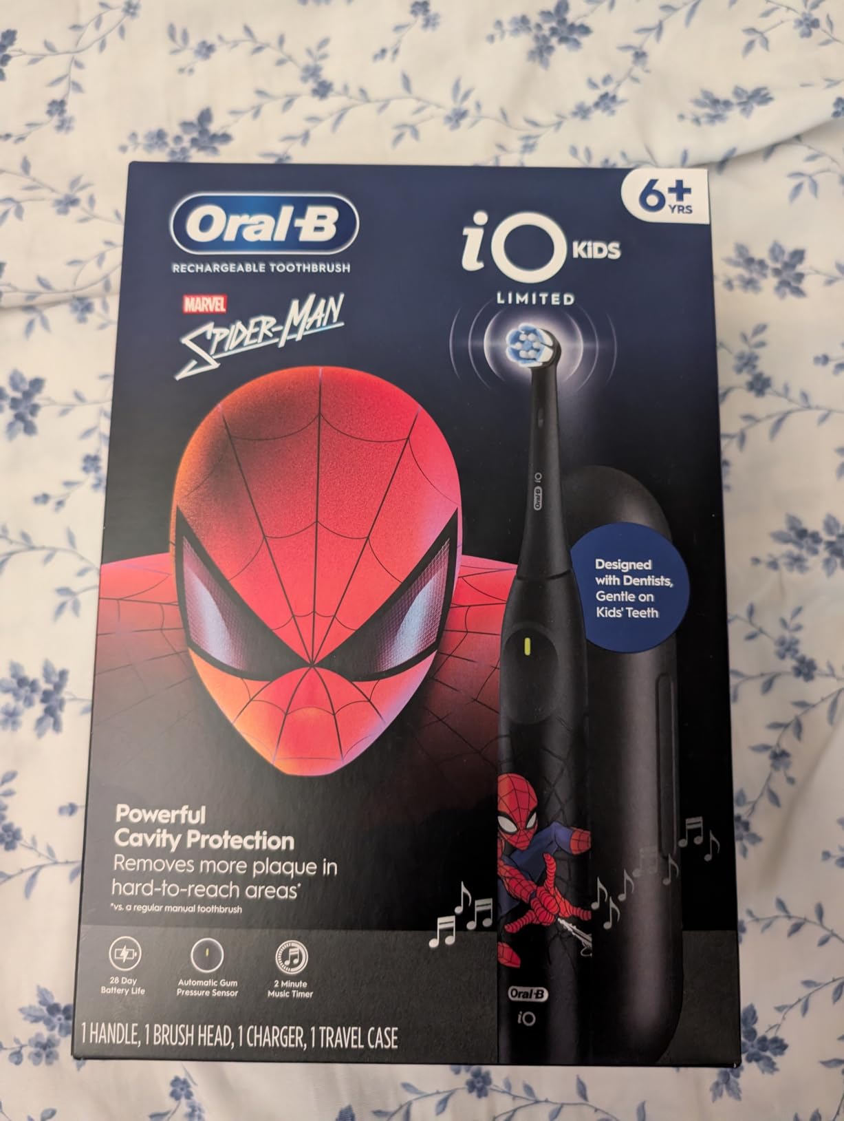 Oral-B iO Kids Limited Rechargeable Electric Powered Toothbrush, Spiderman with 1 Gentle Care Brush Head - Automatic Pressure Sensor to Protect Gums - 3 Cleaning Settings - 2 Min Music Timer customer photo 1