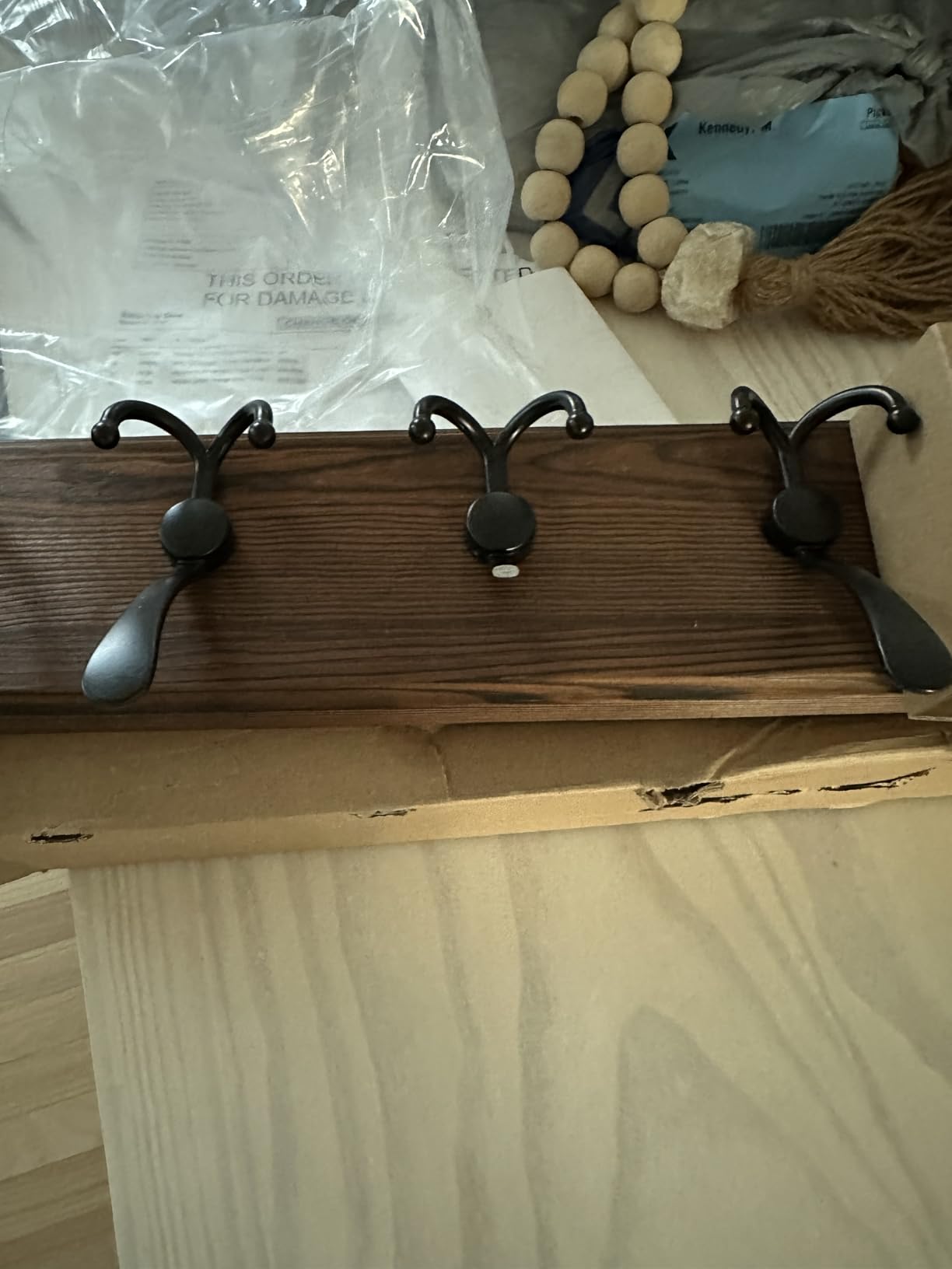 SKOLOO Creations White Solid Wood Wall Mounted Coat Rack, 5 Hooks, 16-7/8