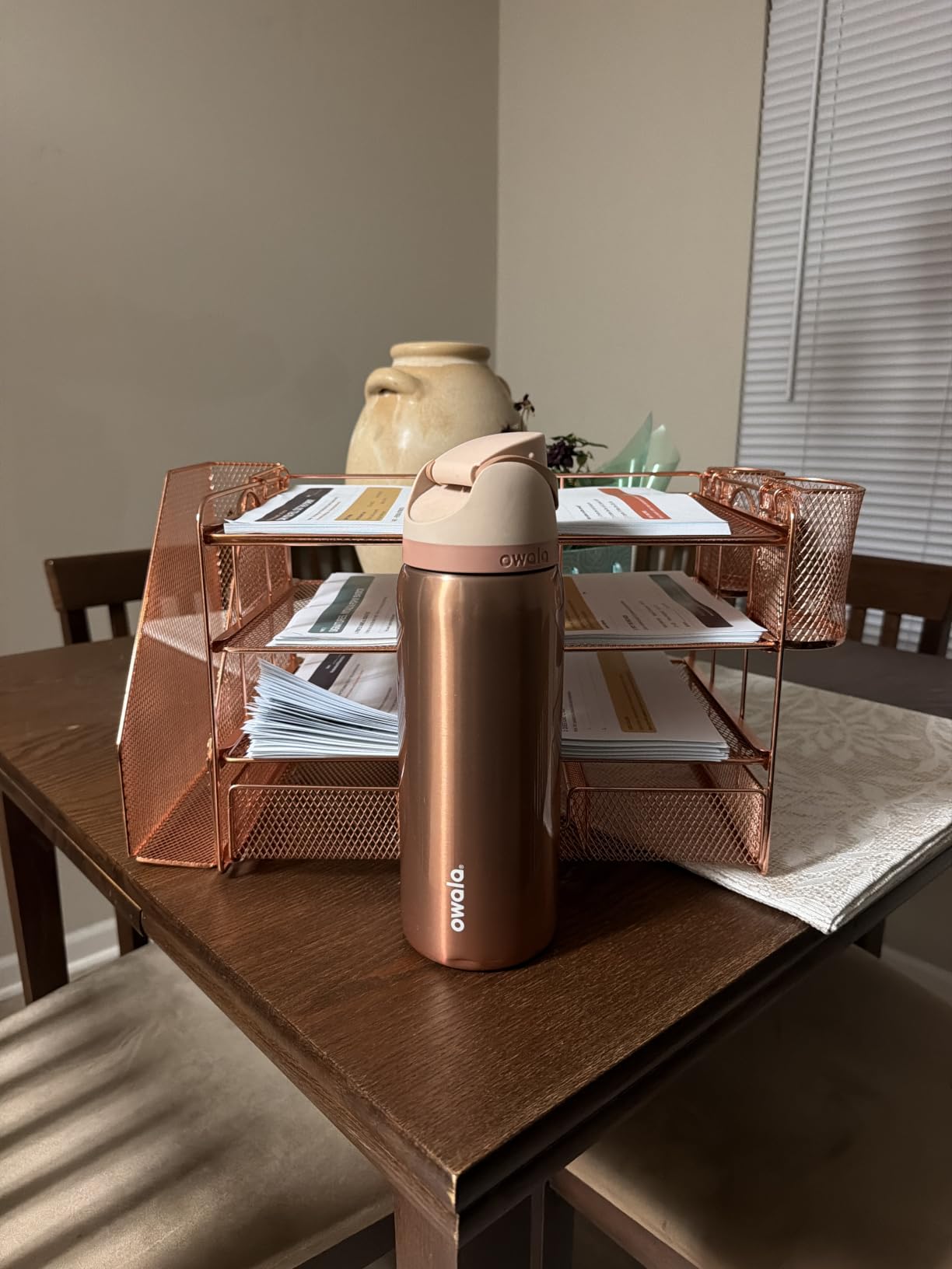 WALI Desk File Organizer, 4 Tier Desktop Paper Letter Tray Organizer with Drawer and 2 Pen Holders, Office Desk Accessories & Workspace Organizers for Office, Home, School Supplies, 1 Pack, Rose Gold customer photo 2