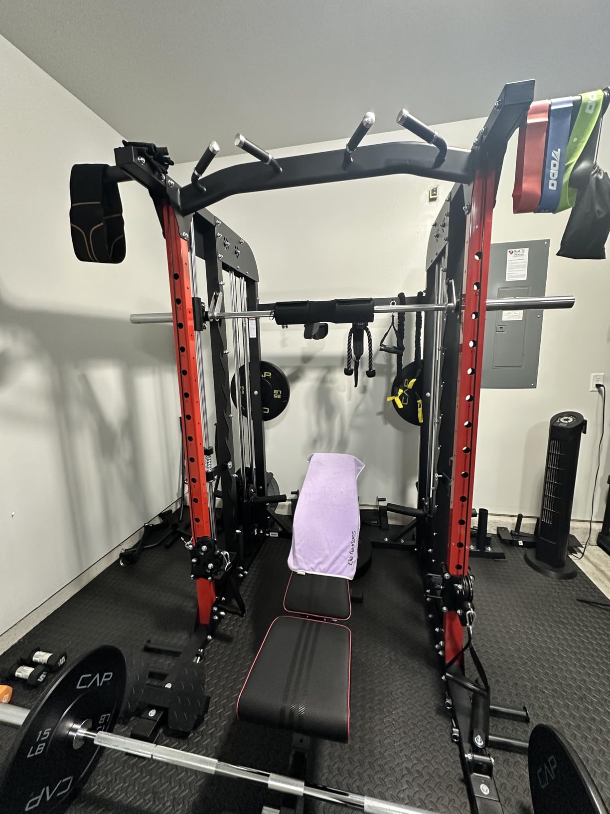 pooboo Power Cage Smith Machine with 2000LB Squat Rack Cable System customer photo 2